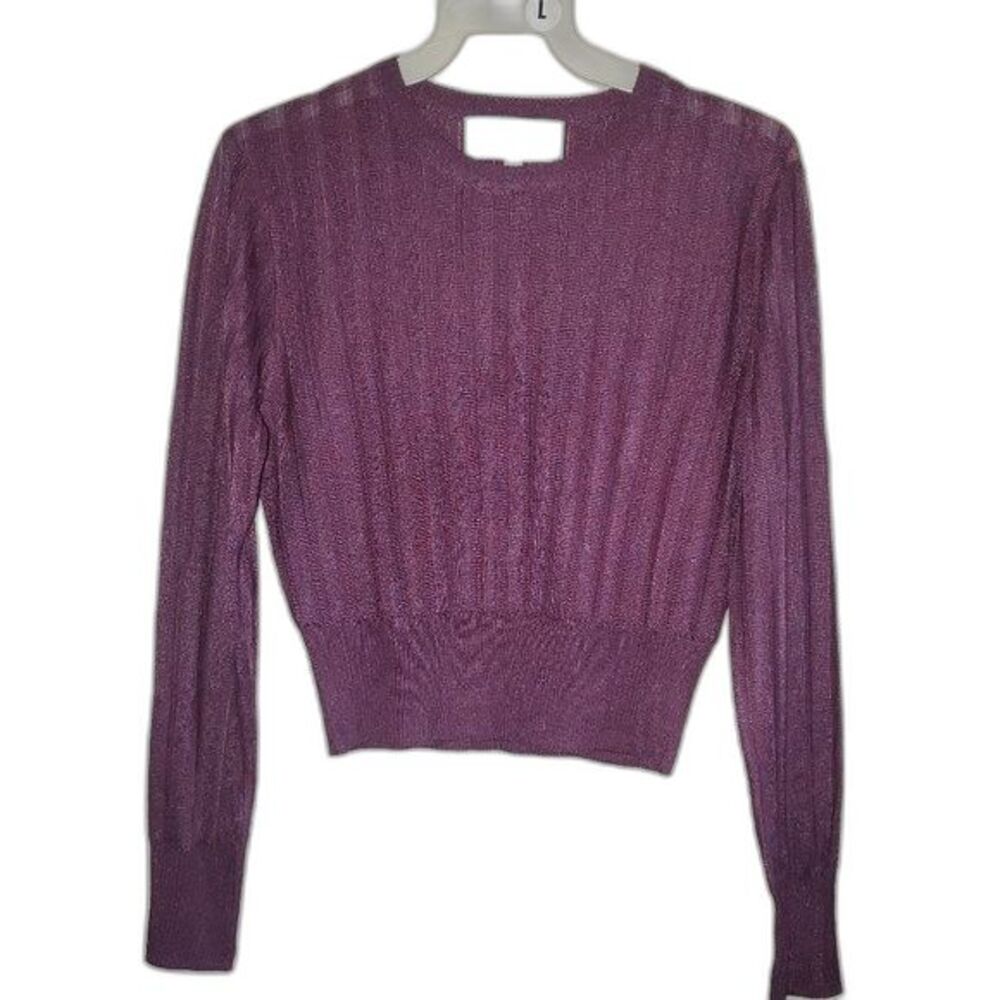 Michelle Mason Metallic Fine Knit Cropped Purple Pink Sweater Small